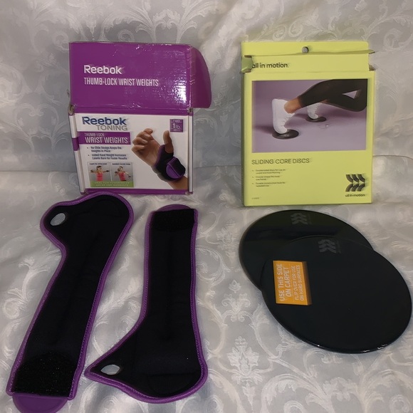 Workout set, Sliding Core Discs & Reebok toning Thumb lock wrist weights 1lbs. - Picture 5 of 11